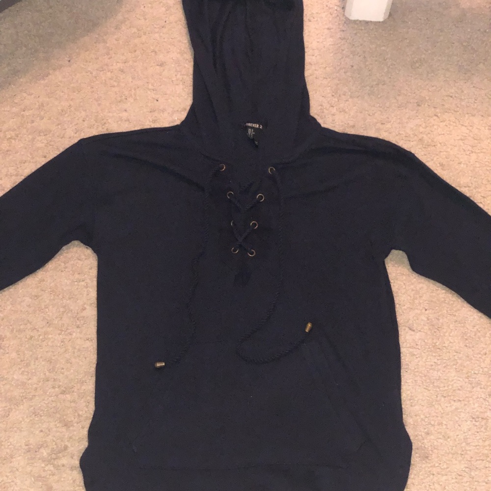 Hoodie lace up navy blue